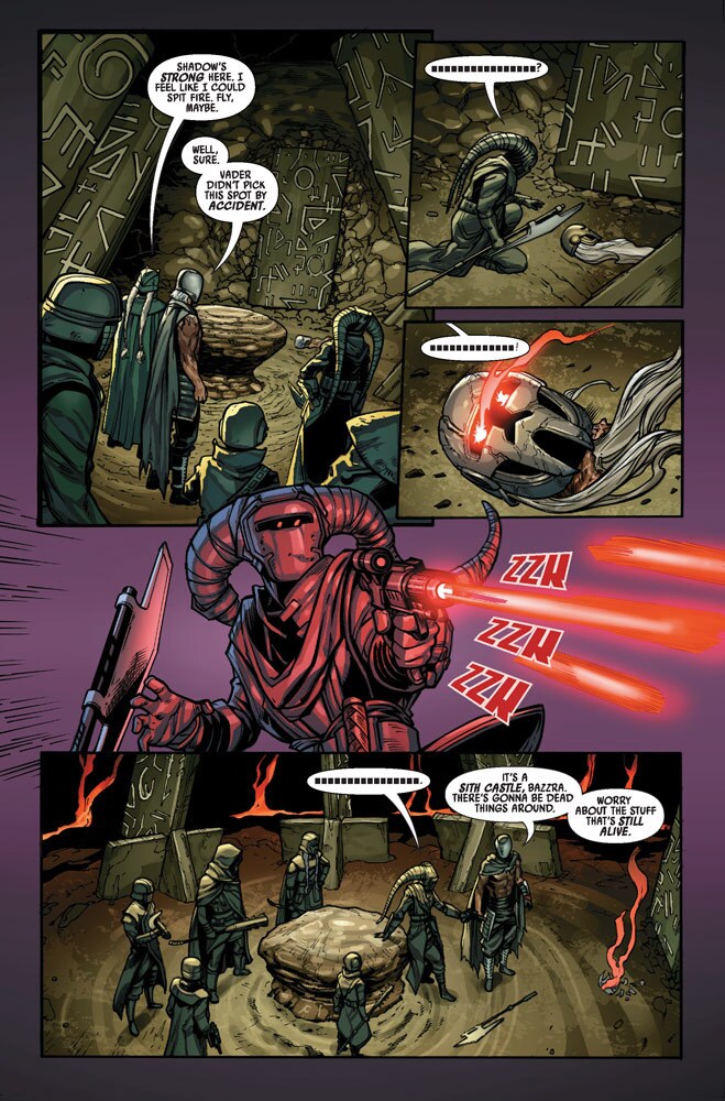 Star Wars: Crimson Reign #4 preview page, featuring the Knights of Ren on Mustafar entering Vader's castle.