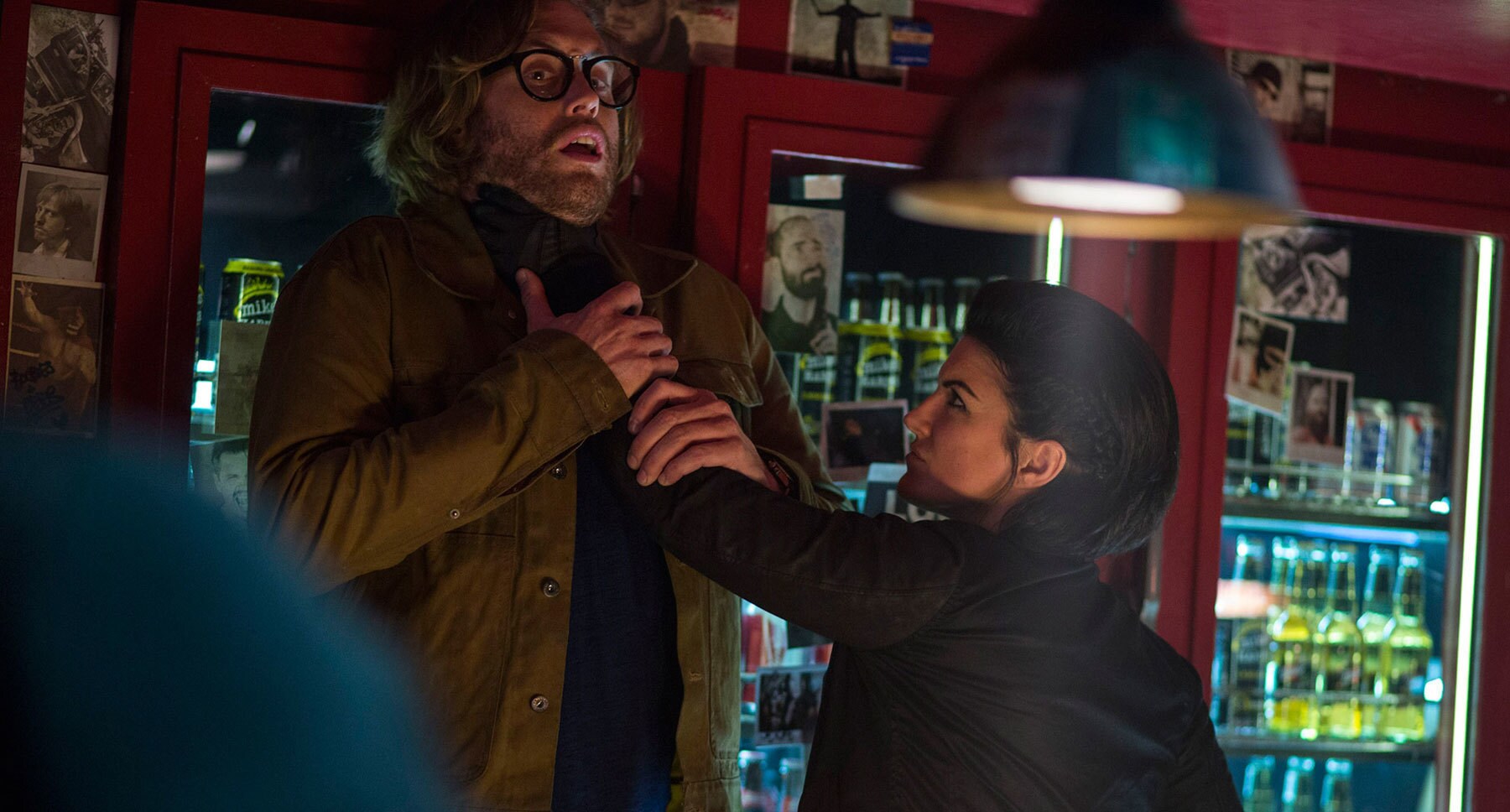 Gina Carano (as Angel Dust) and T.J. Miller (as Weasel) in "Deadpool"