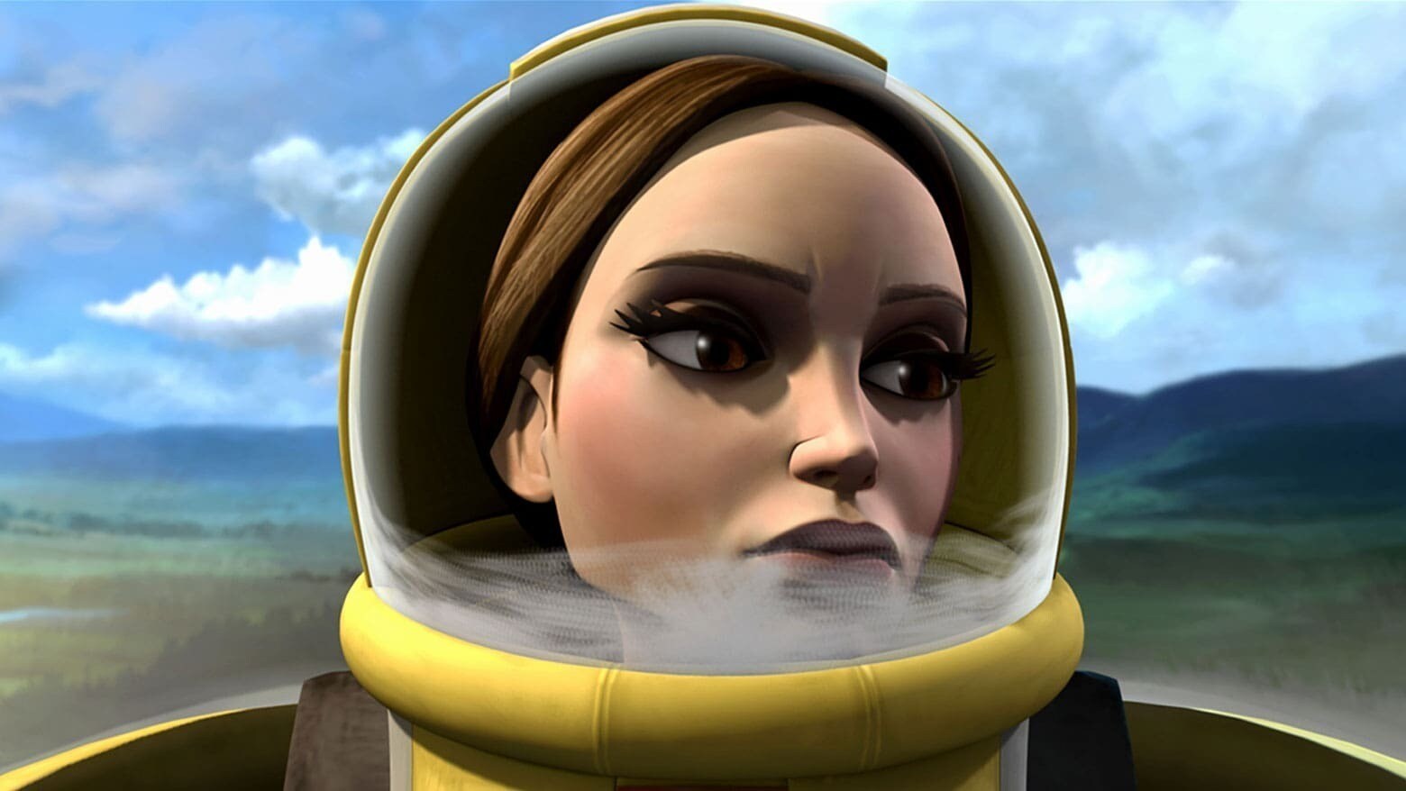 Padmé wearing a helmet in The Clone Wars