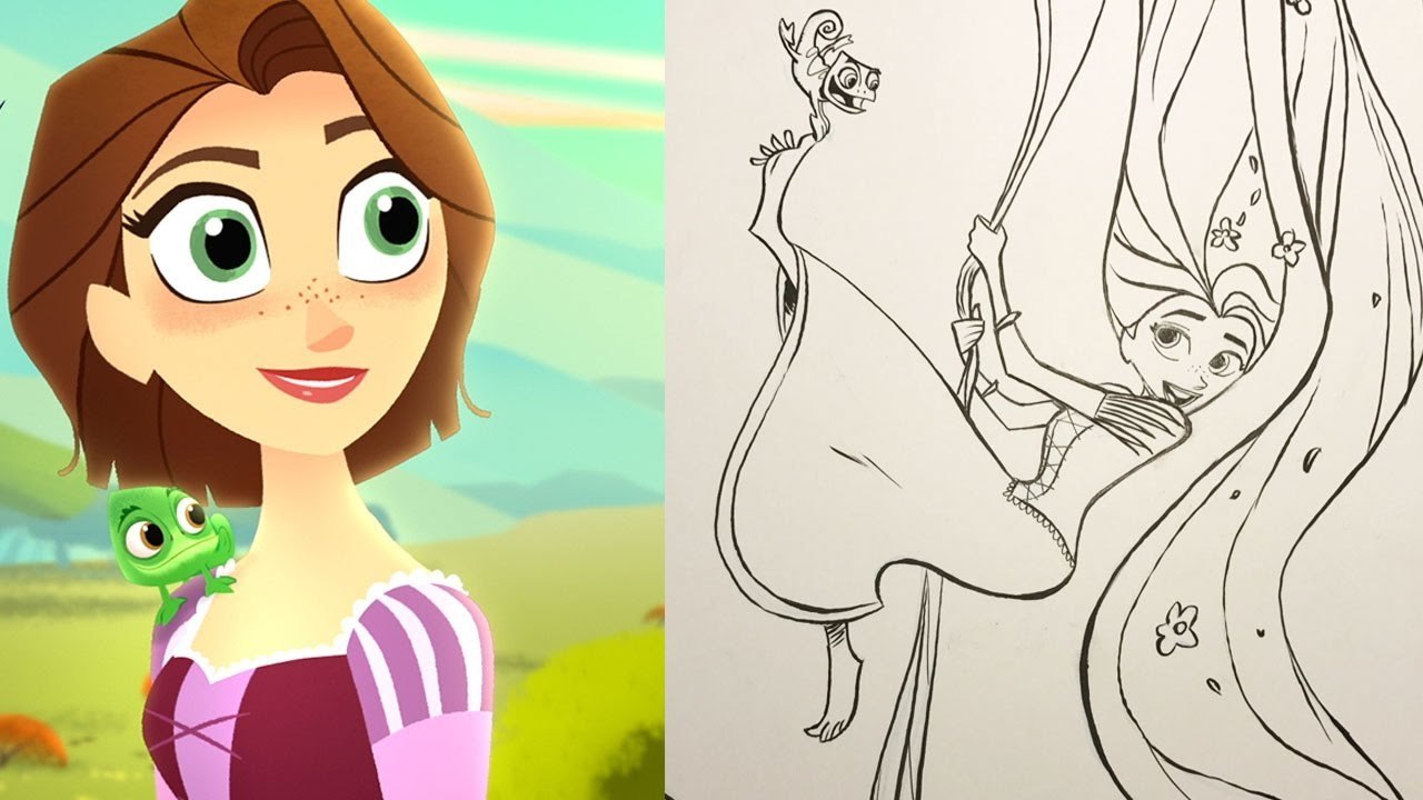 How To Draw Rapunzel Pascal From Tangled The Series Quick Draw Disney Video