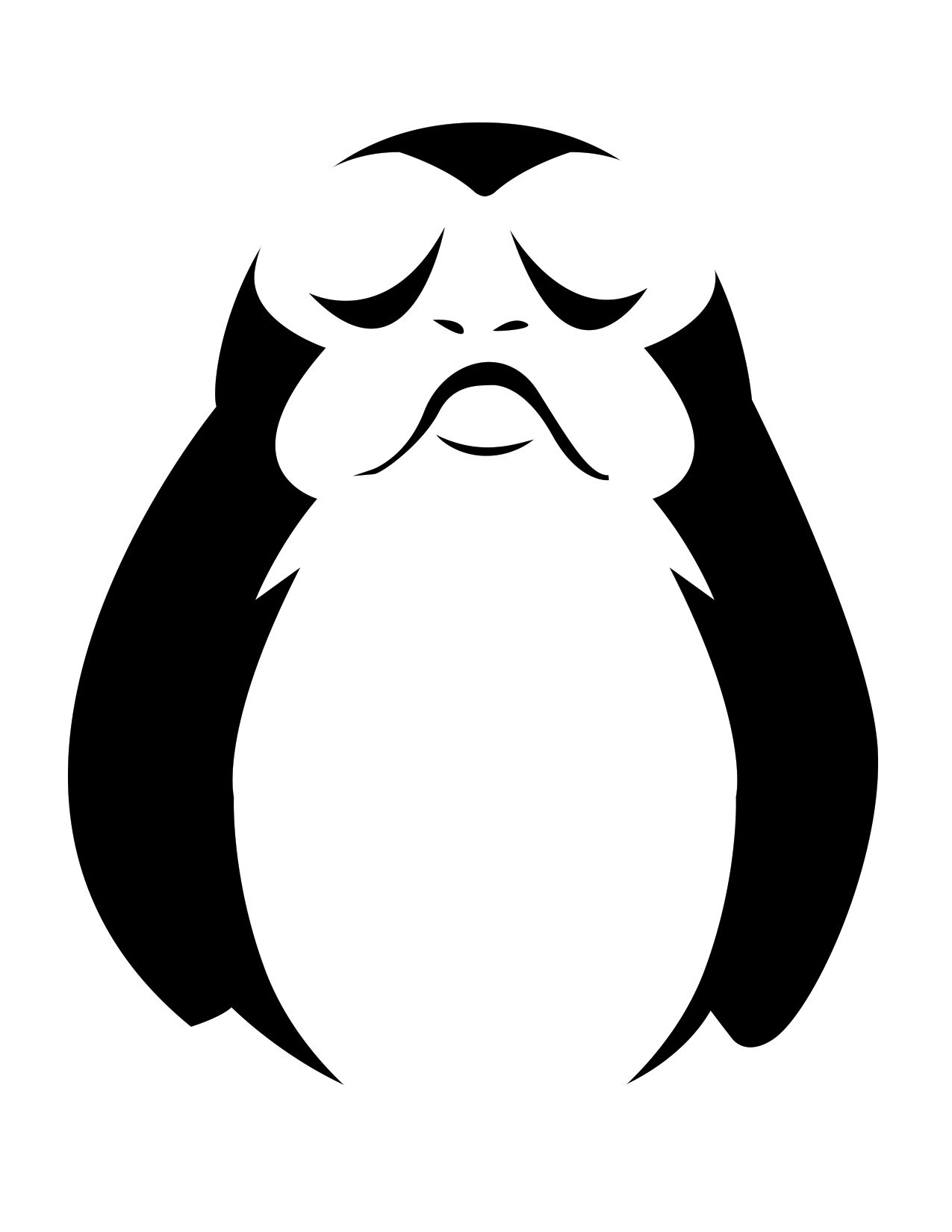 A sleepy porg with its eyes closed, depicted in a minimalist black-and-white graphic style.