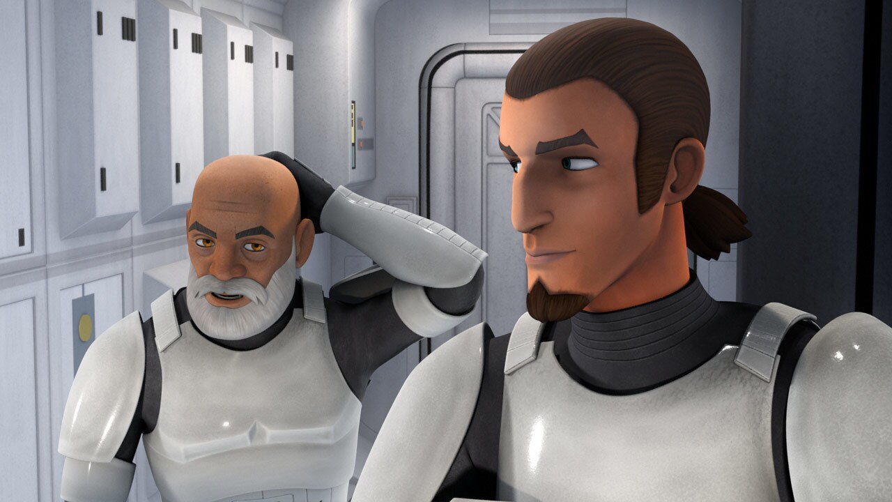 Kanan Jarrus and Captain Rex wear stormtrooper armor in Star Wars Rebels.