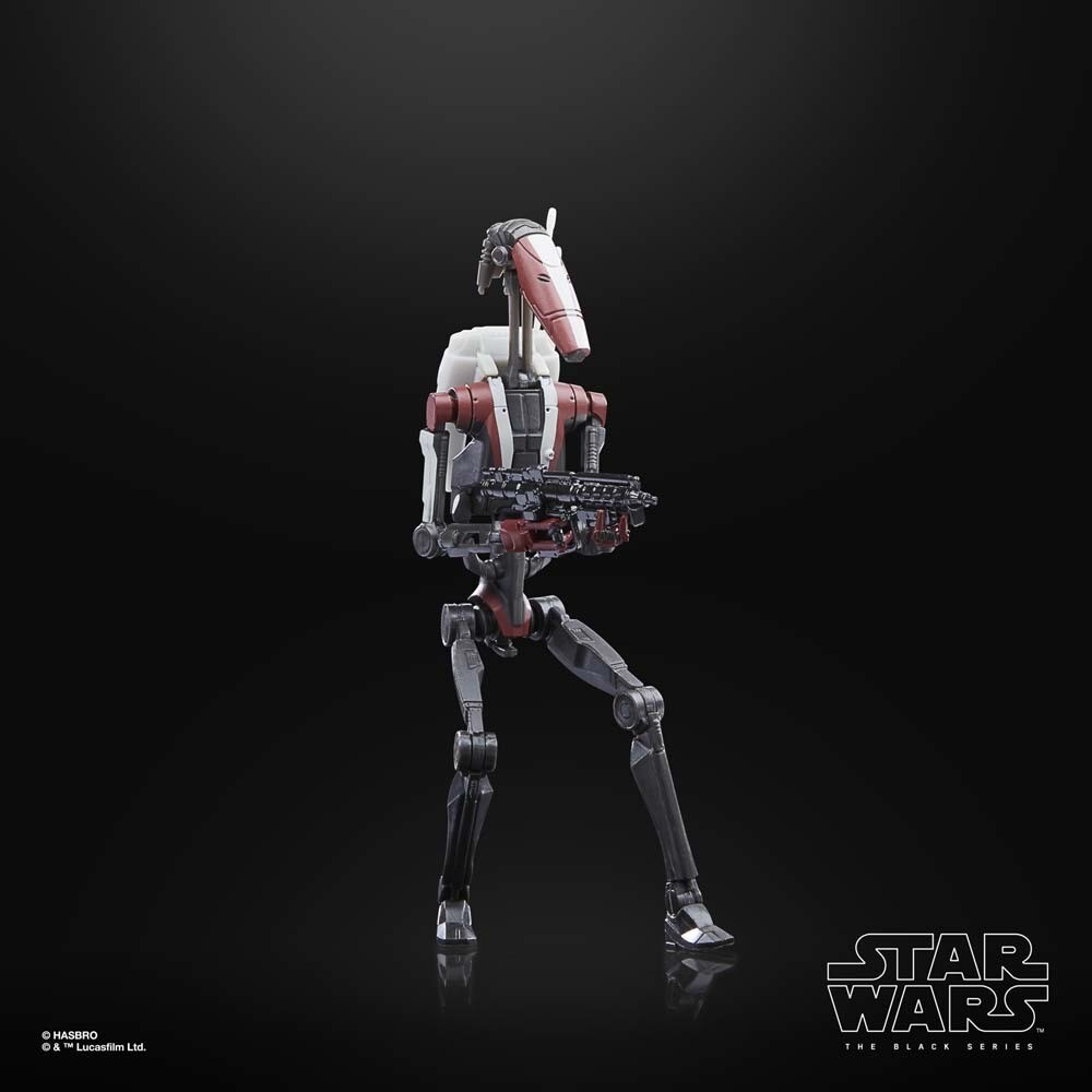 Star Wars: The Black Series Battle Droid with black and red colors from Star Wars Jedi: Survivor.