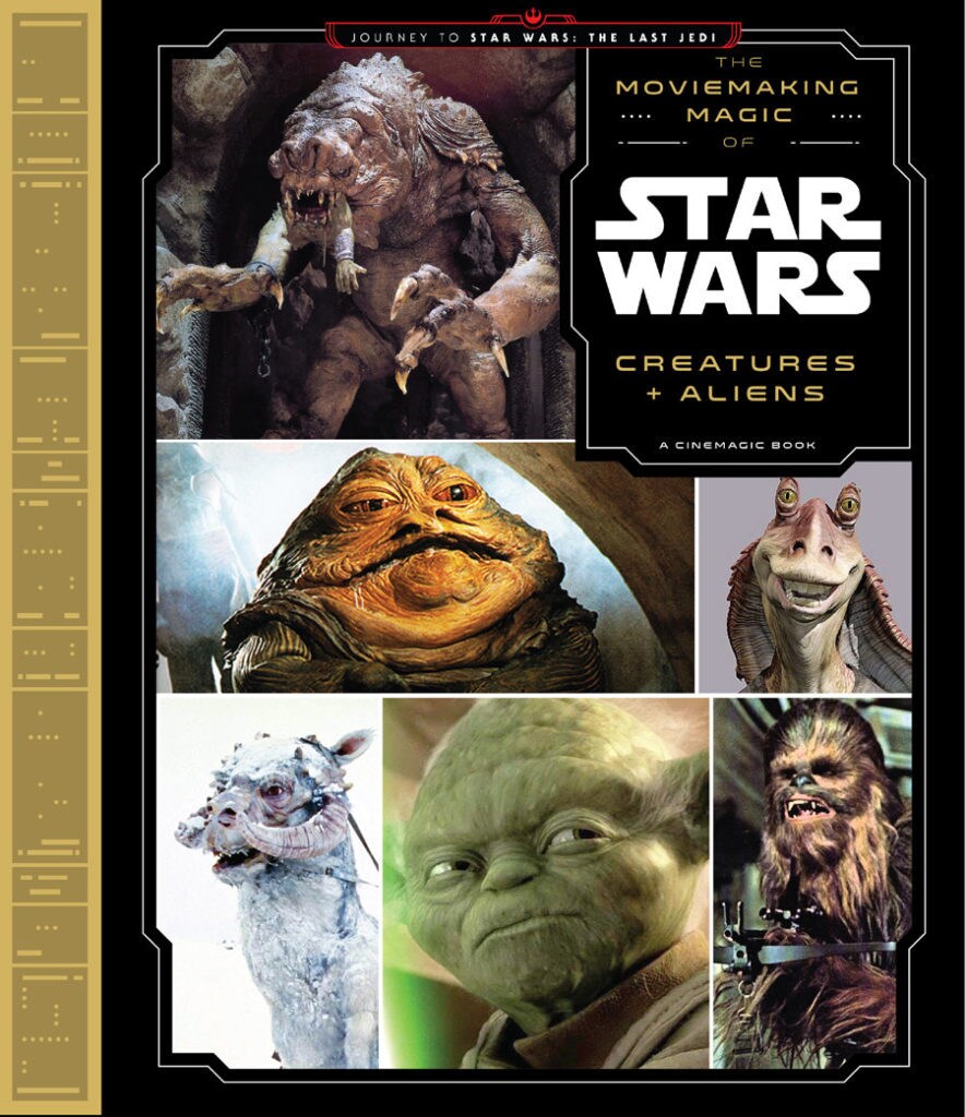 The cover of the book The Moviemaking Magic of Star Wars: Creatures and Aliens, by Mark Salisbury, features Jabba's rancor, Jabba, Jar Jar, a tauntaun, Yoda, and Chewbacca.