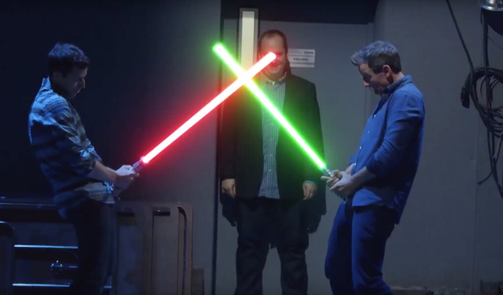 Seth Meyers and Andy Samberg lightsaber duel