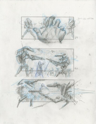 An Ed Natividad concept board depicting a Jedi assault on Theed from Episode I.