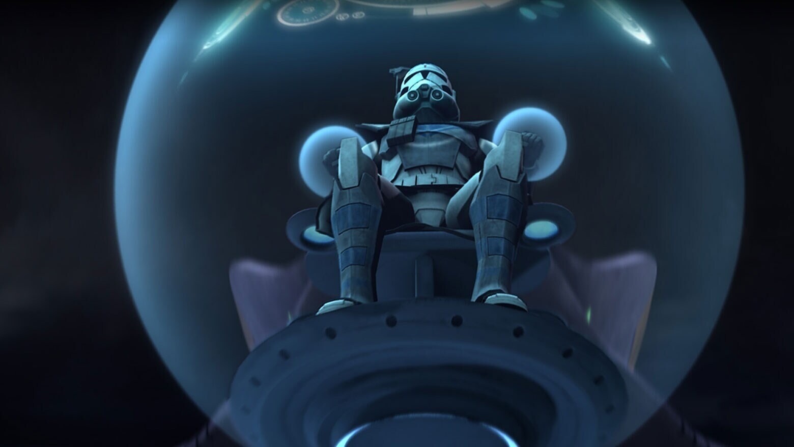 ARC Trooper Fives piloting an Umbaran Starfighter in The Clone Wars