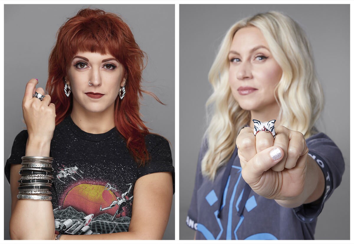 Allison Cimino and Ashley Eckstein with Star Wars X RockLove Ahsoka ring and earrings