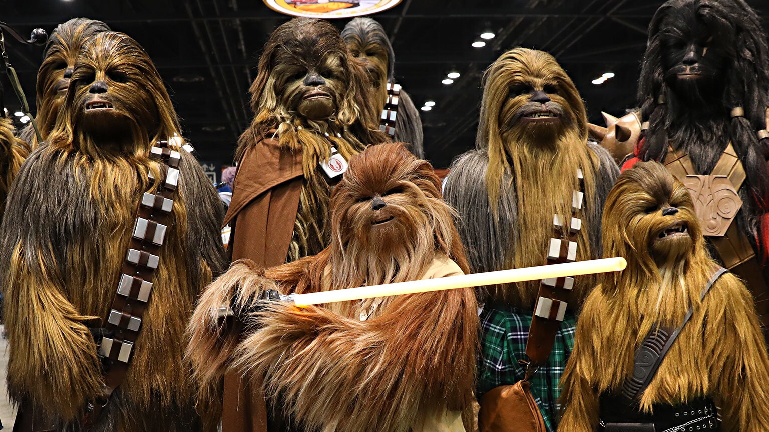 Wookiee cosplayers posing at Star Wars Celebration
