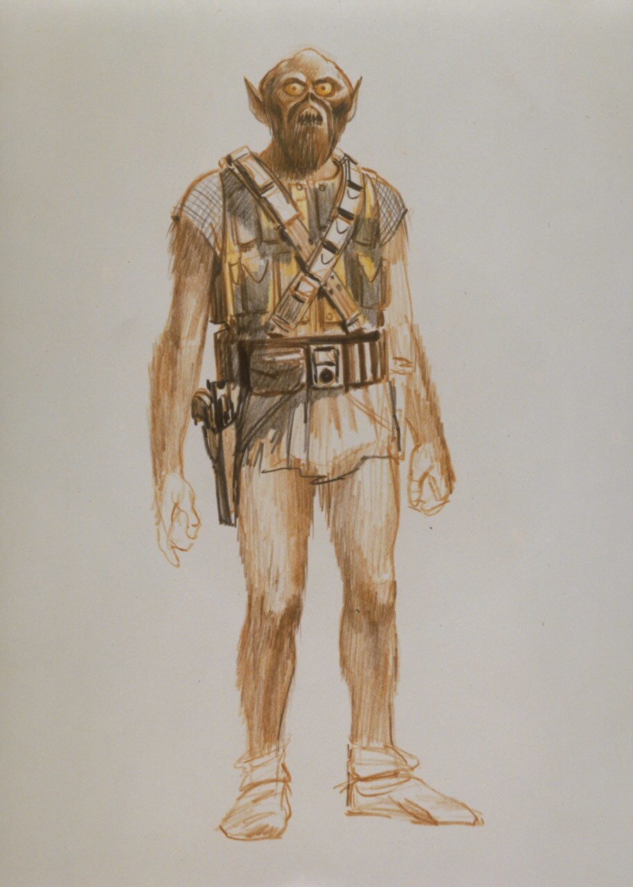 Early Chewbacca concept art that was later repurposed for the character of Zeb in Star Wars Rebels.