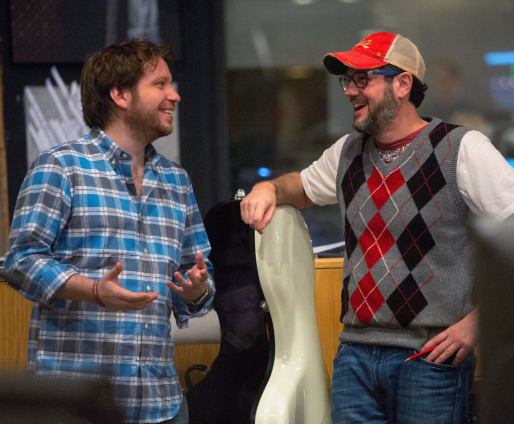 Rogue One: A Star Wars story composer Michael Giacchino and director Gareth Edwards at a scoring session.