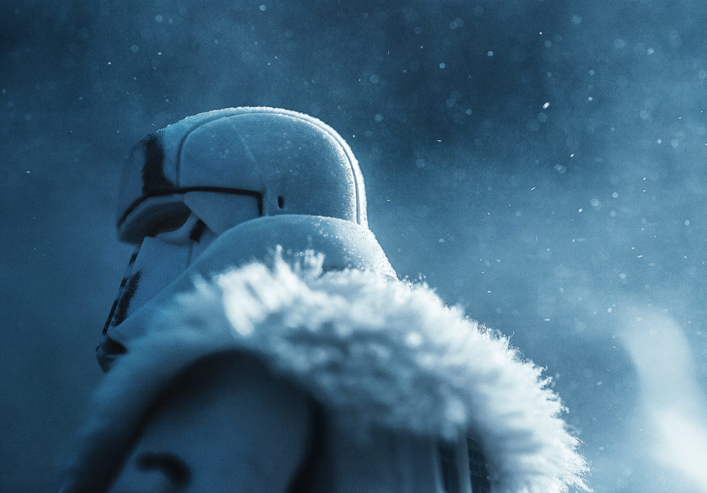 A range trooper action figure, dramatically posed in close-up profile.