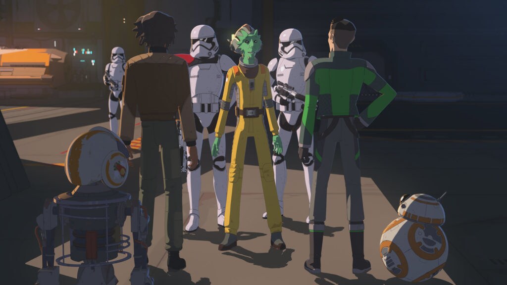 Stormtroopers come to Yeager's garage in Star Wars Resistance.