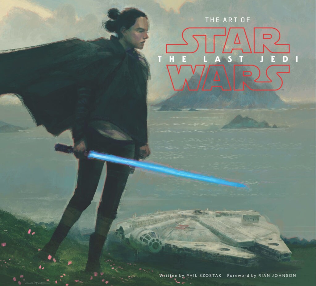 An artist rendering of Rey on the cover of the book The Art of Star Wars: The Last Jedi.