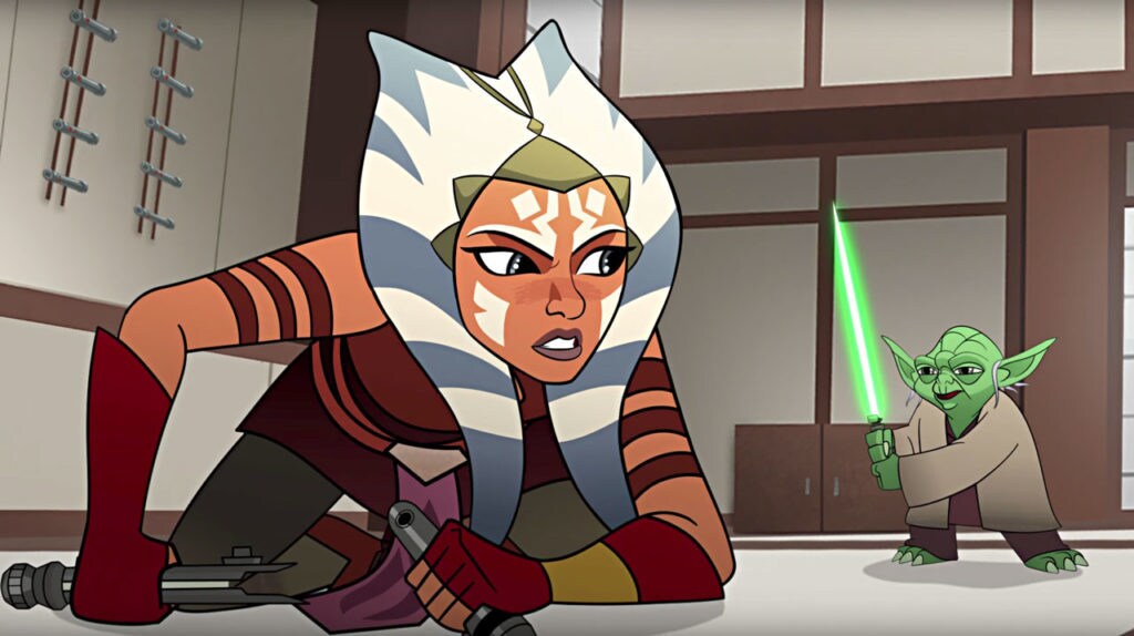 Yoda trains Ahsoka Tano in the use of lightsabers in Forces of Destiny.