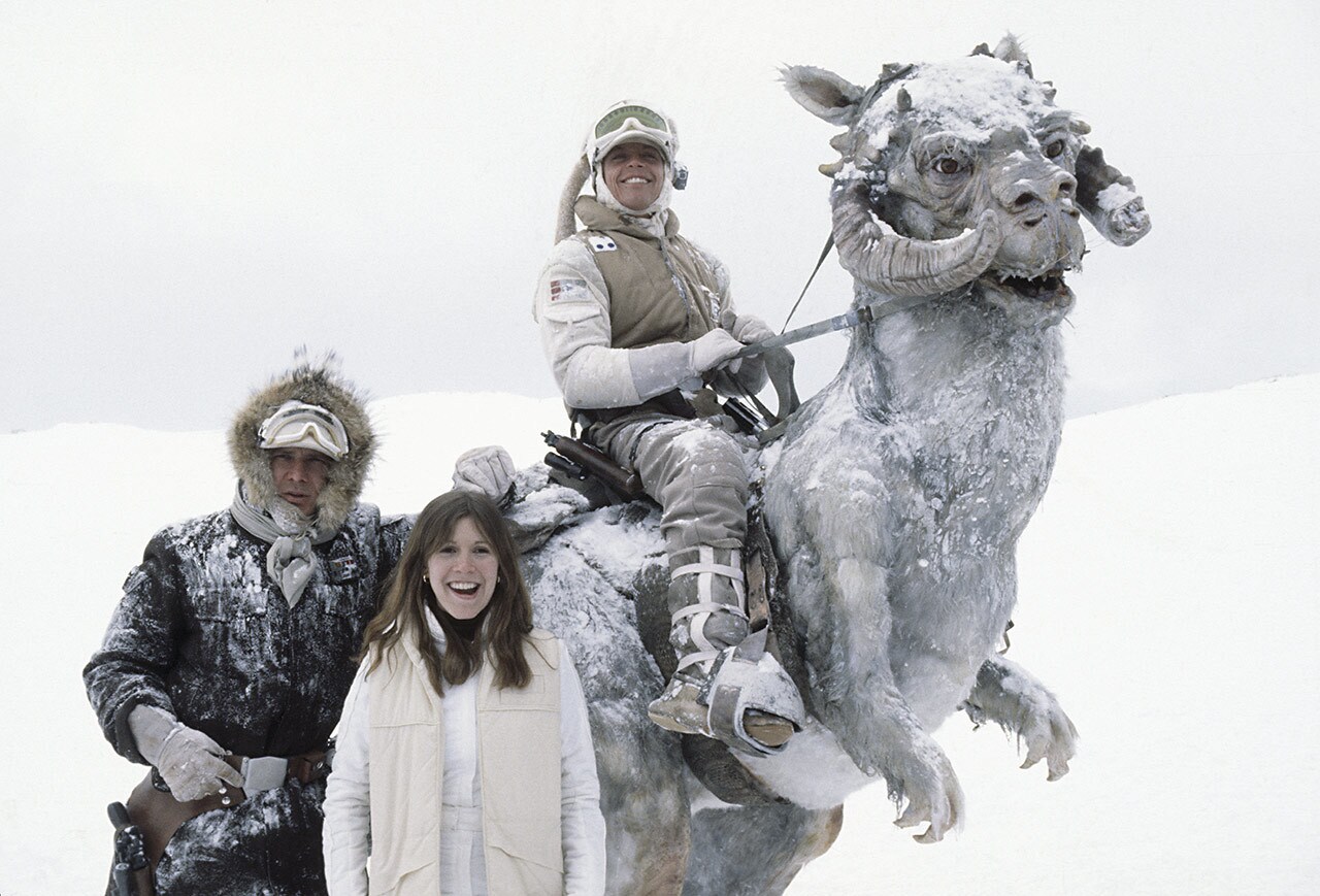 Mark Hamill, Carrie Fisher, and Harrison Ford inThe Empire Strikes Back behind the scenes
