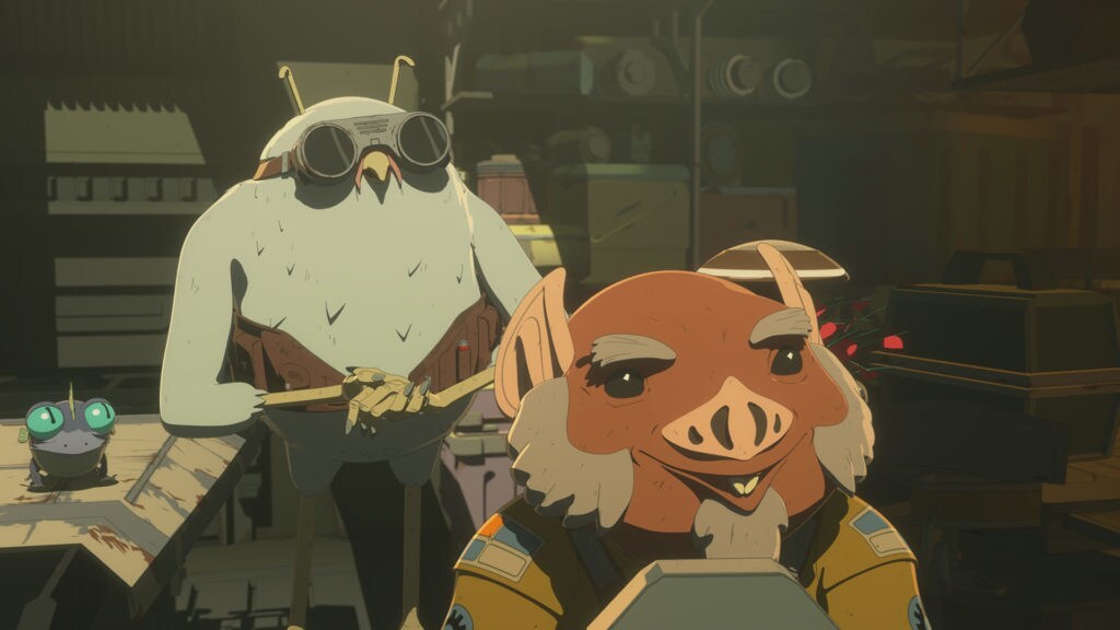 Flix and Orka in their shop in Star Wars Resistance.