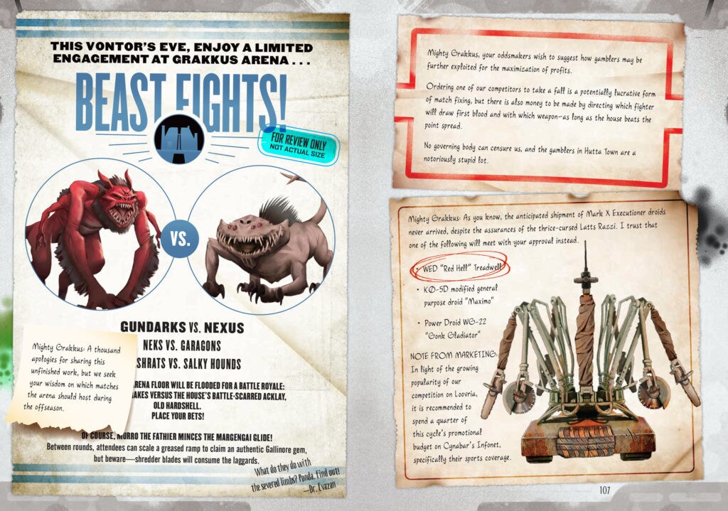 Posters announcing a beast fight in Star Wars: Smuggler's Guide.