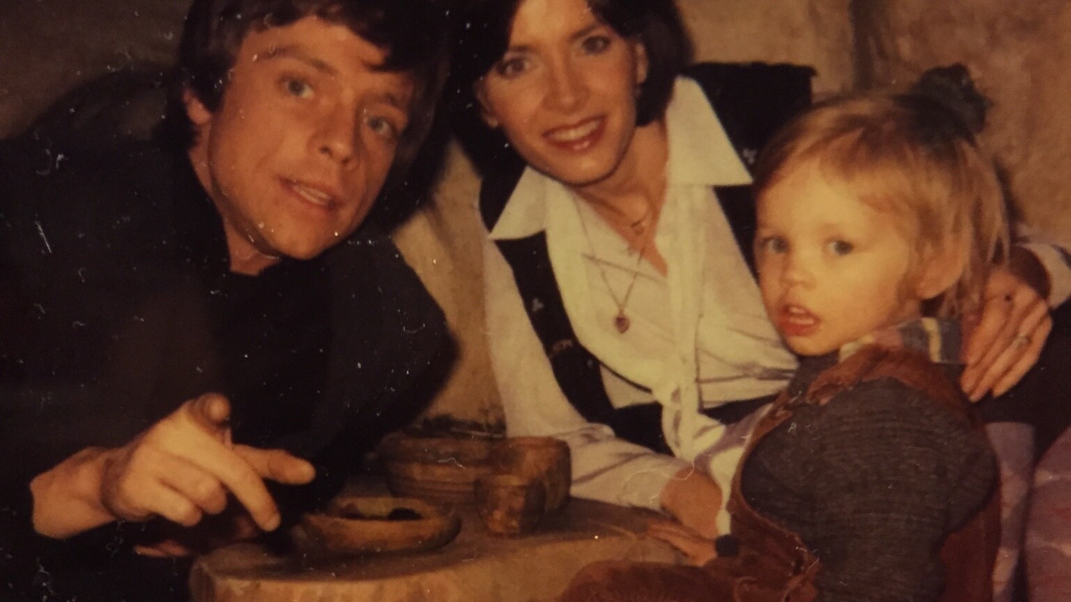 Jedi family dinner: Mark Hamill with wife Marilou and son Nathan in Yoda's hut.