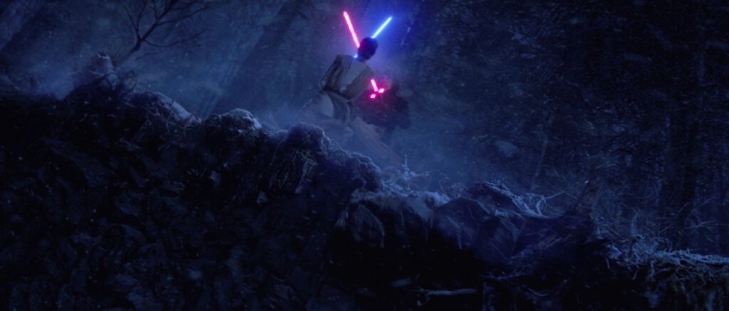 The Force Awakens - Kylo Ren and Rey fighting on Starkiller Base