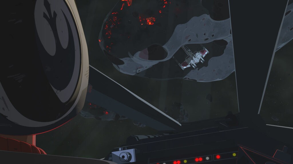 Poe searches for Kaz in the asteroids near Station Theta-Black in Star Wars Resistance.