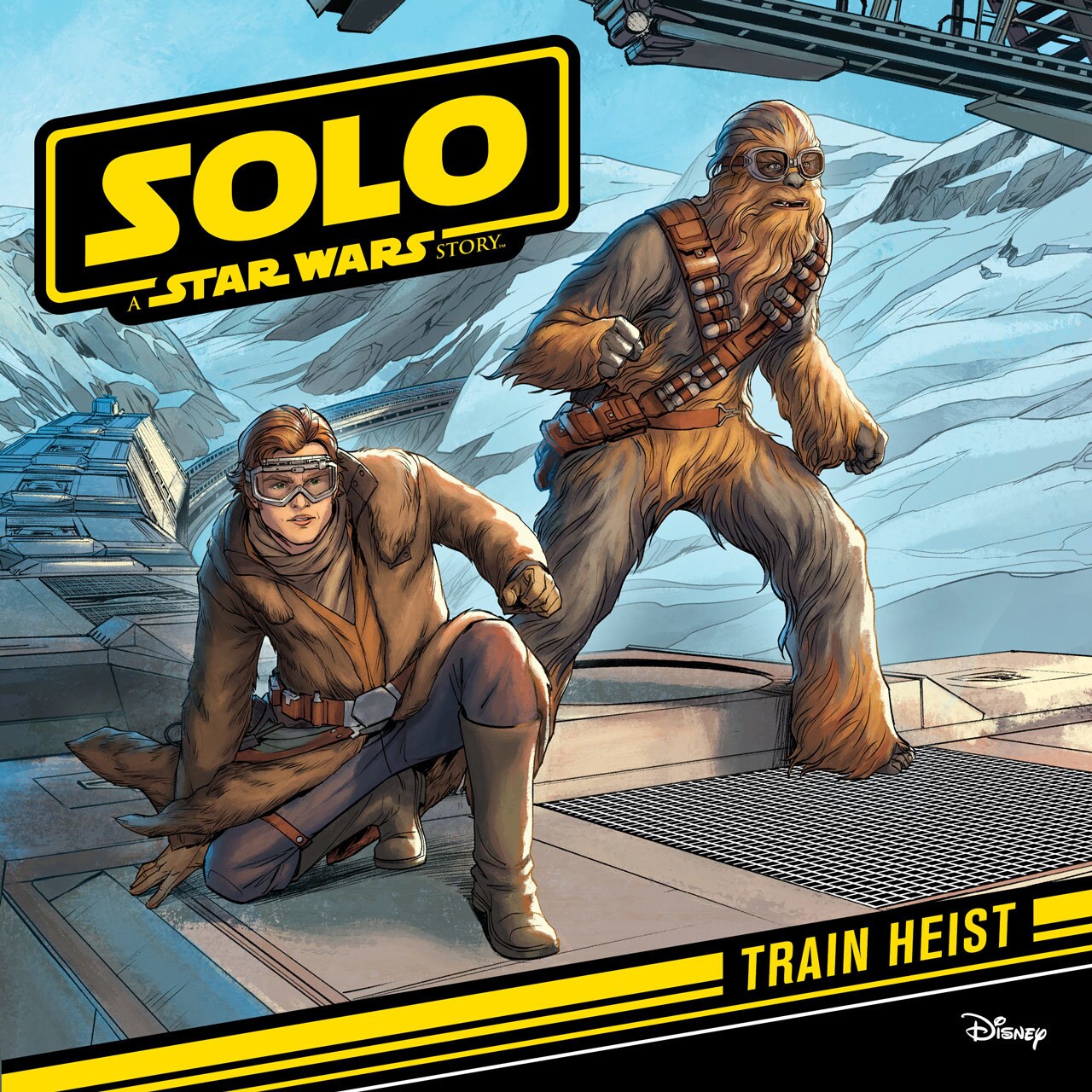 Solo: A Star Wars Story: Train Heist book cover, which features Han and Chewbacca on top of a moving train.