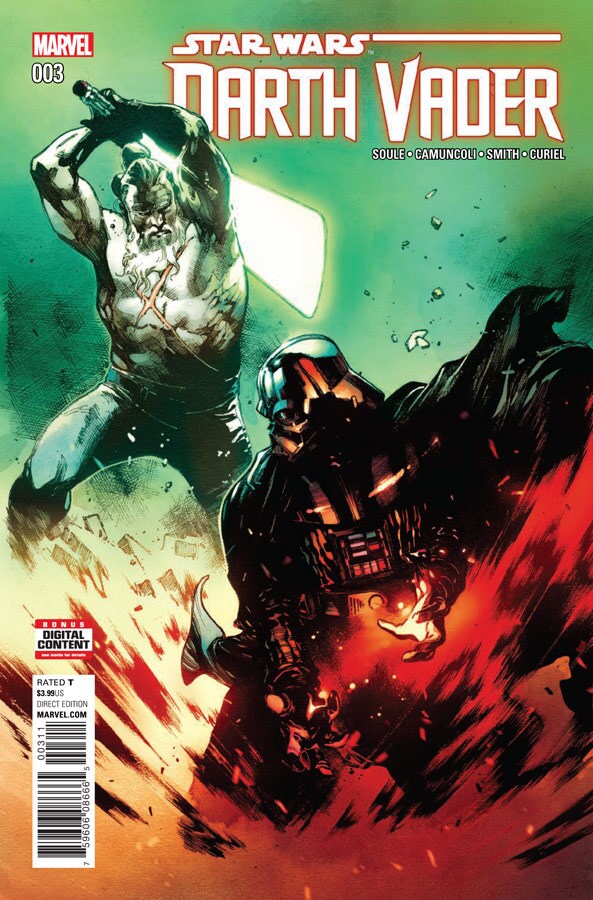 Darth Vader battles Kirak Infil'a on the cover of the third issue of the Darth Vader comic book.