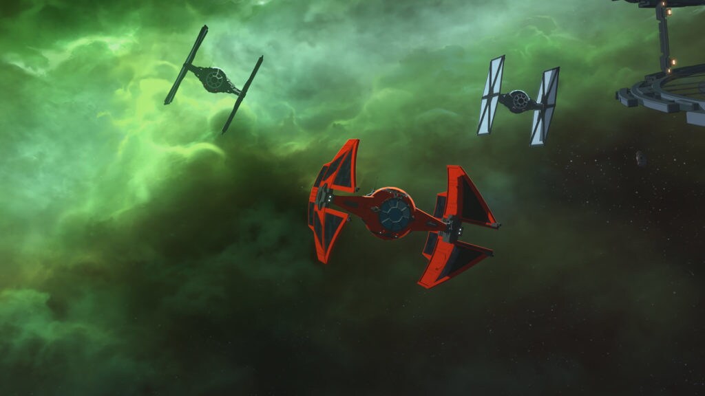 Major Vonreg's red TIE fighter and other First Order TIEs in Star Wars Resistance.