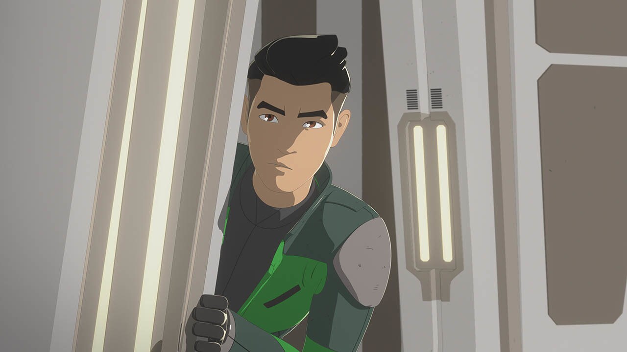 Kaz Xiono is shown in a scene from Star Wars Resistance.