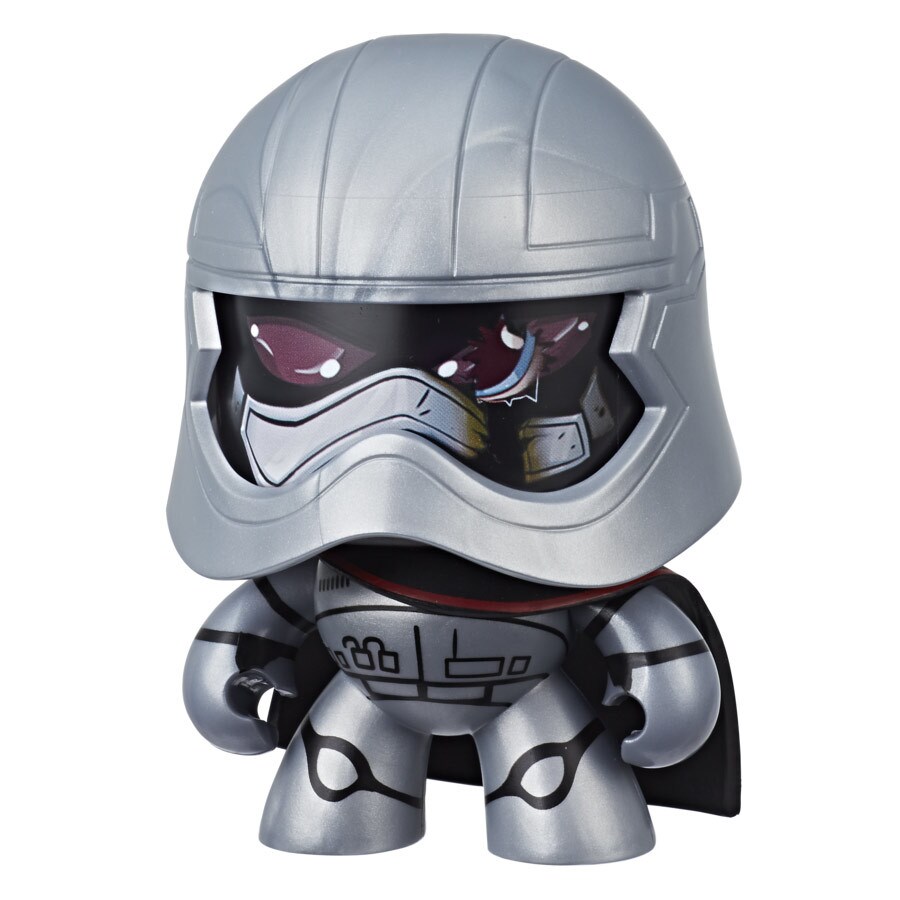 A Phasma Mighty Muggs toy figure with a cracked mask.