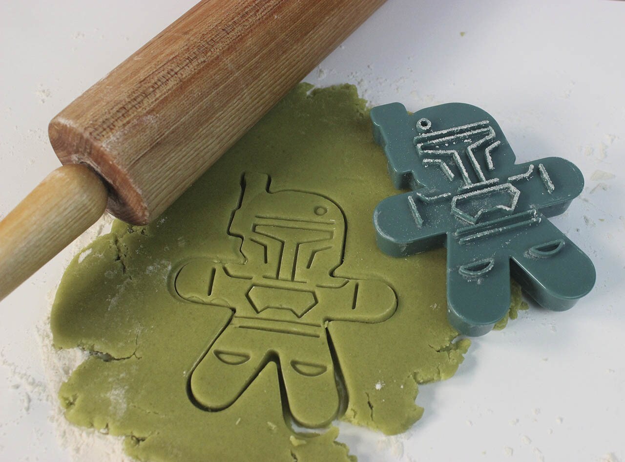 Cut out dough for Boba Fett Valentine Heart String Cookies