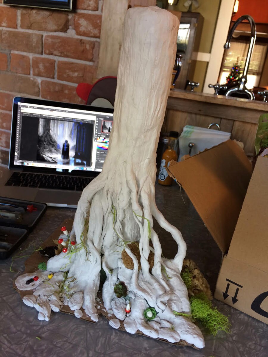 A Star Wars-inspired tree craft made of foam and clay.