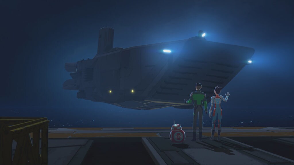 Aunt Z takes off in a First Order Transporter in Star Wars Resistance.