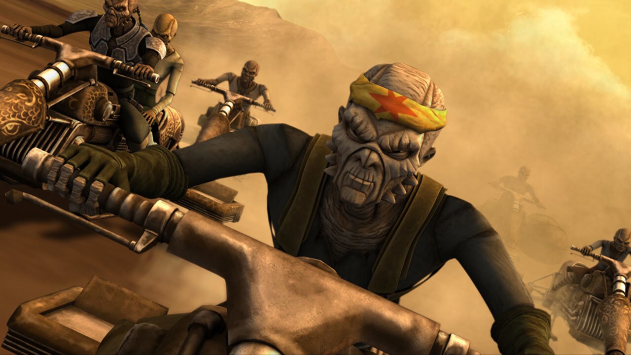 Weequay pirates on bikes in the Clone Wars episode Nomad Droids.