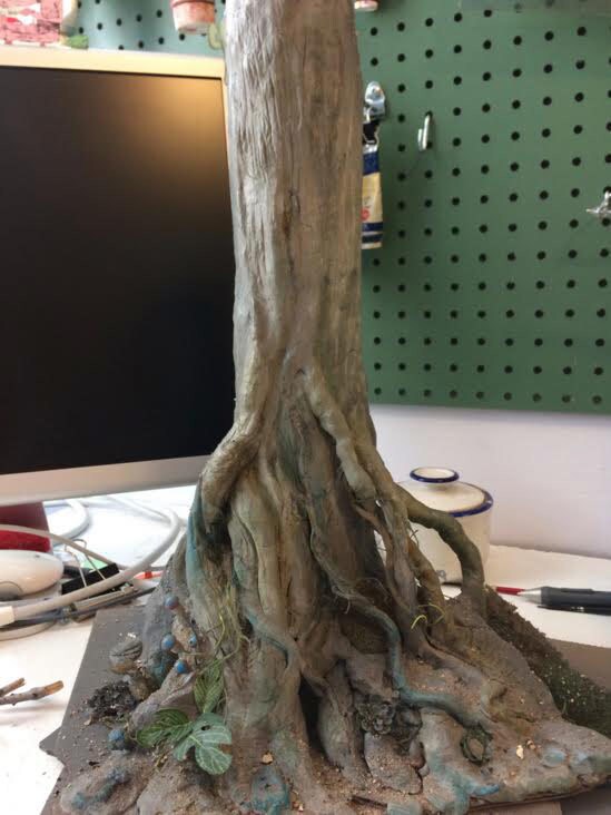 A Star Wars-inspired tree craft made of foam and clay.