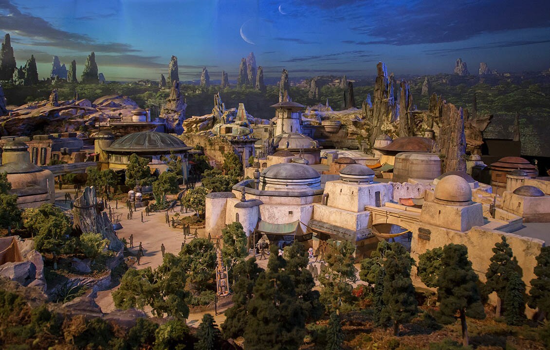 A scale production model of Star Wars: Galaxy's Edge.