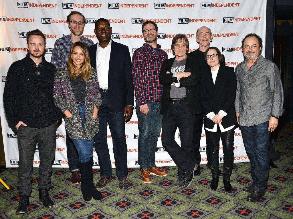 Aaron Paul, Jessica Alba, Stephen Merchant, Dennis Haysbert, Rainn Wilson, Mark Hamill, J.K. Simmons, Ellen Page and Kevin Pollack.(Photo by Araya Diaz/WireImage.)