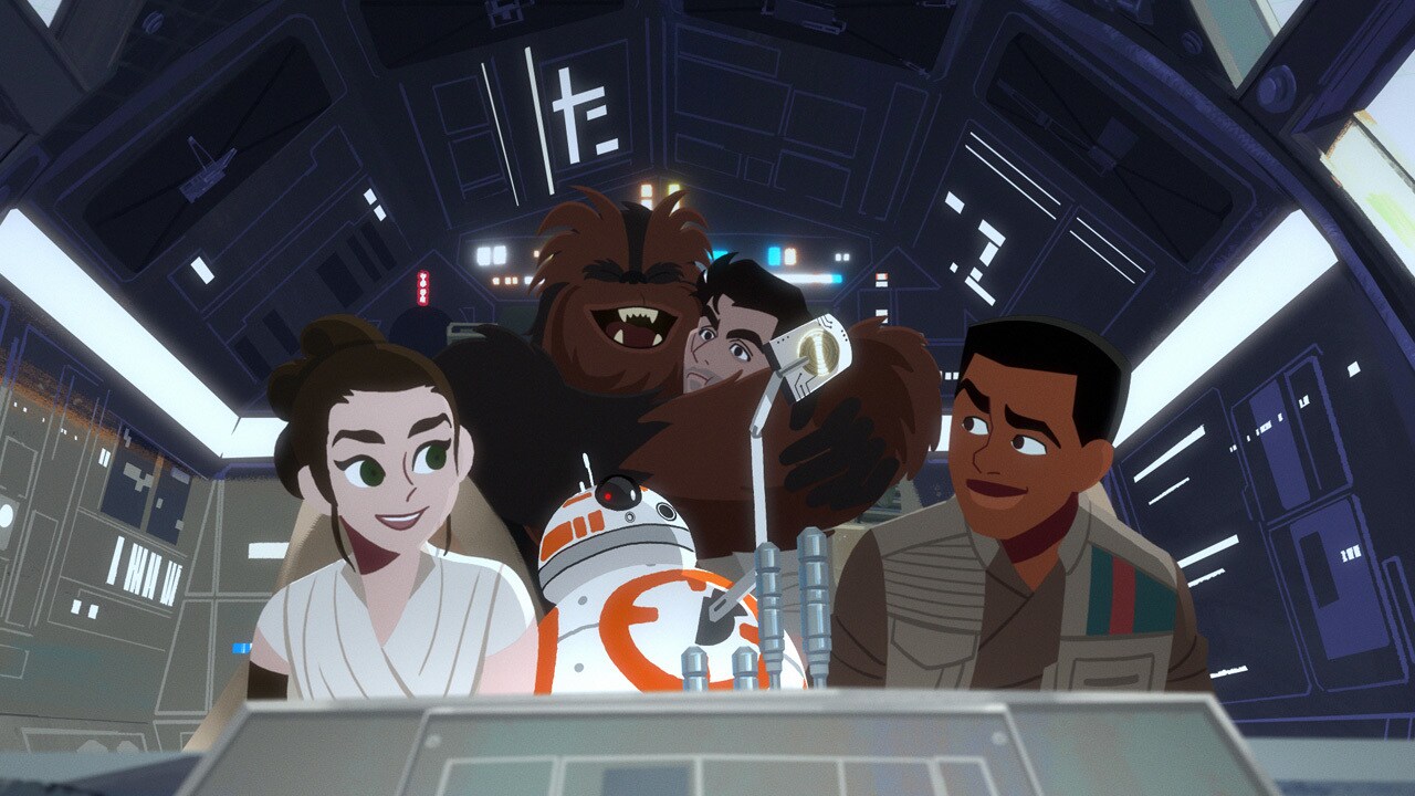 Rey, Finn, Kylo Ren, BB-8, and Chewbacca in Star Wars Galaxy of Adventures