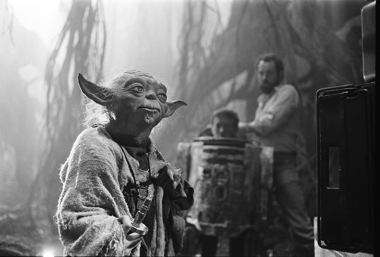 Yoda and R2-D2 on the set of The Empire Strikes Back