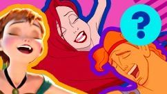 Anna, Ariel, and Hercules close their eyes while singing.