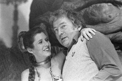 David Tomblin with Carrie Fisher on the set of Return of the Jedi