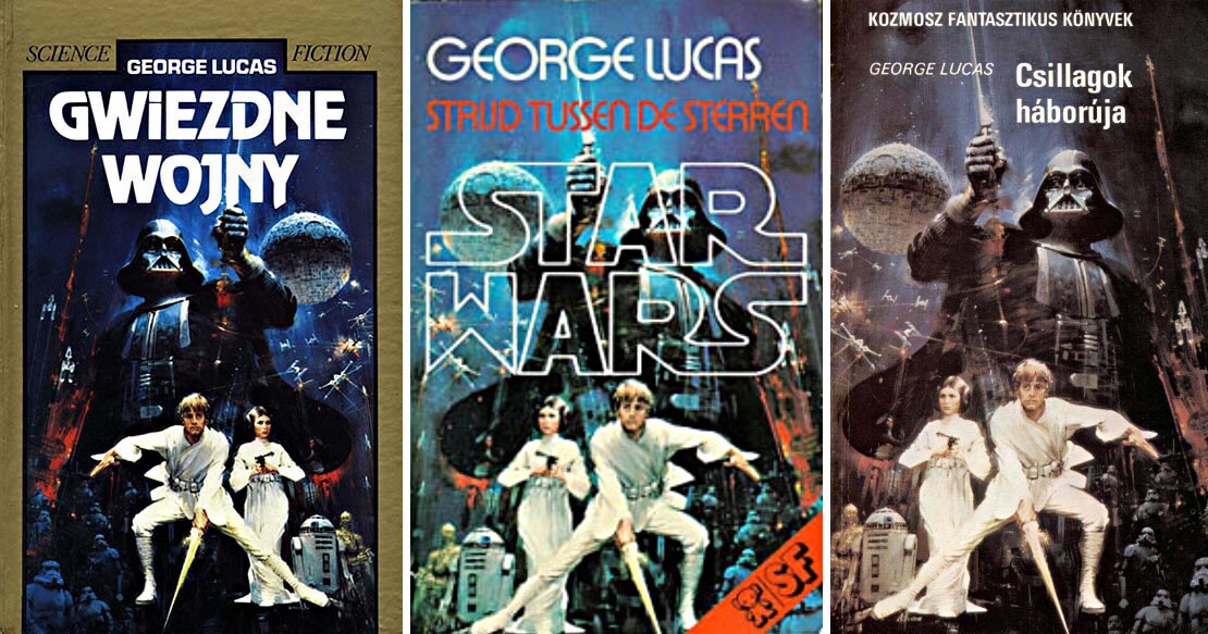 The covers of the Polish, Dutch, and Hungarian editions of the original Star Wars novel.