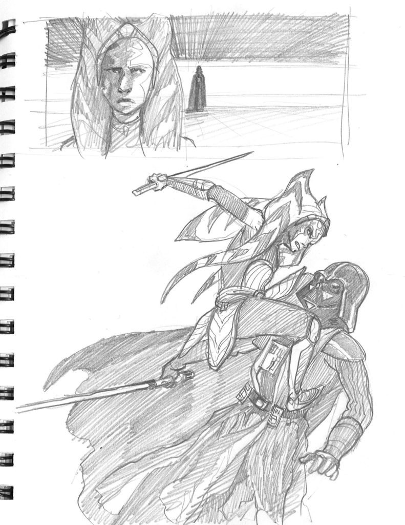 Star Wars Rebels - Ahsoka vs. Darth Vader sketch by Dave Filoni