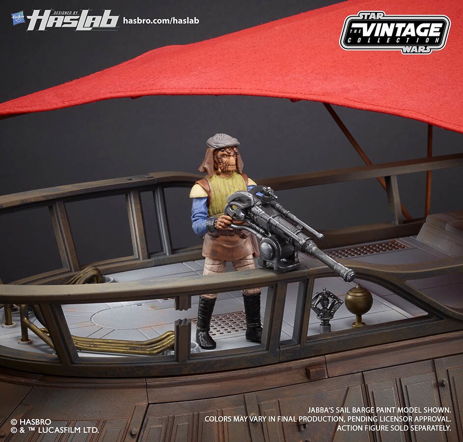 A close-up of Hasbro's HASLAB Jabba's sail barge toy.