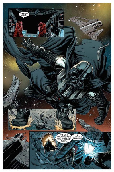 Darth Vader lands on a moon in a panel from Star Wars: Darth Vader and the Ninth Assassin #3.