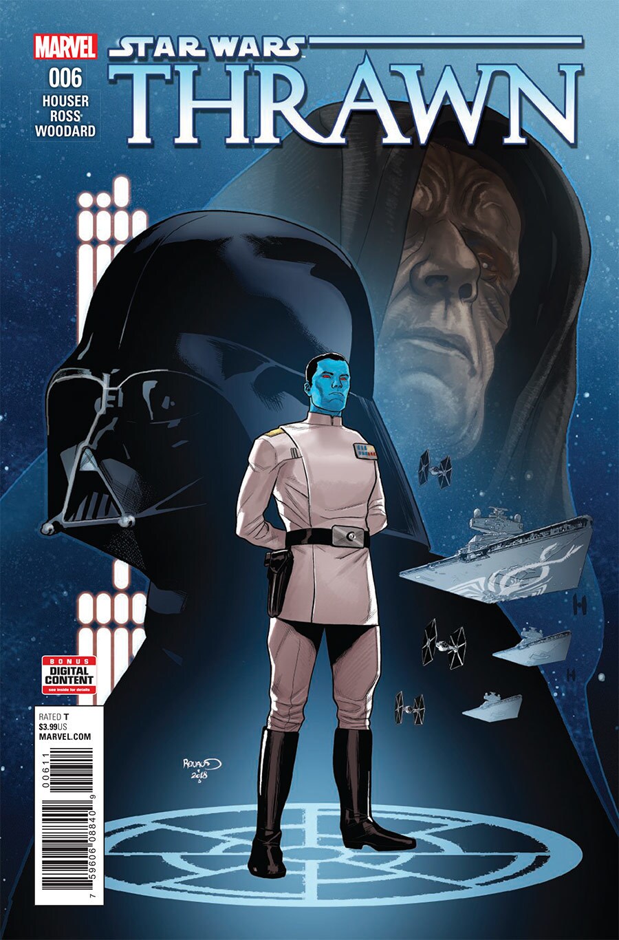 Cover art for the Thrawn comic, issue #6. It features Thrawn, Darth Vader, and Emperor Palpatine.
