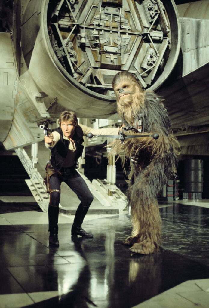 Photo shoot of Han Solo and Chewbacca from Star Wars: A New Hope, from the book Star Wars Icons: Han Solo.