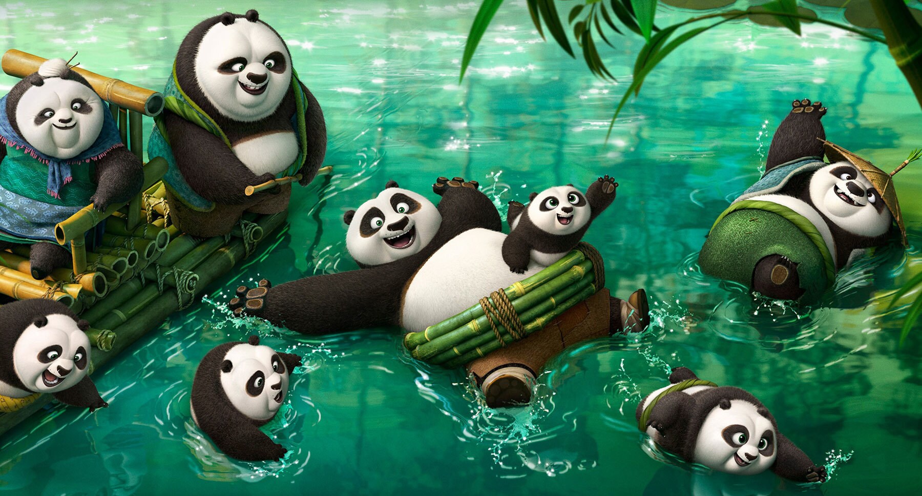 Actors Wayne Knight, Jack Black, Barbara Dirickson and Al Roker as pandas in the movie "Kung Fu Panda 3"