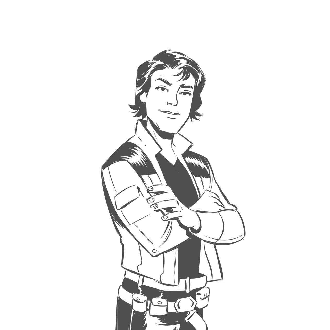 A completed Han Solo drawing with all sketch lines removed.