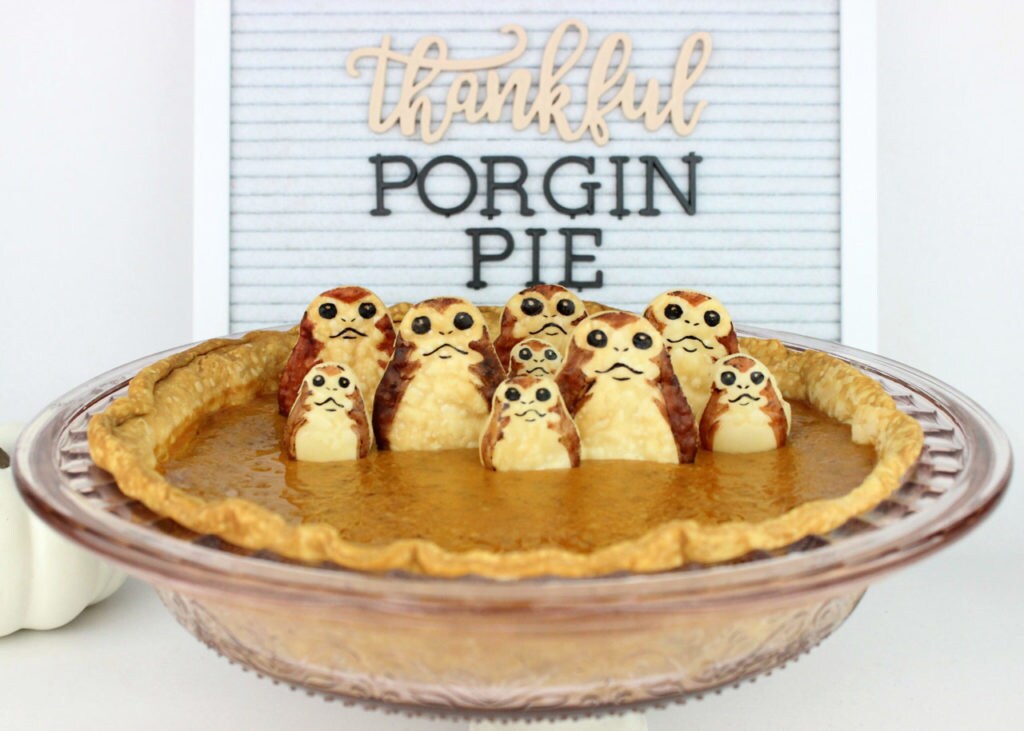 Porgin Pie with decorative Porgins on top.